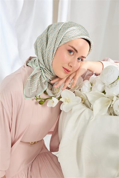 Twill İpek Eşarp Geometrik Gri