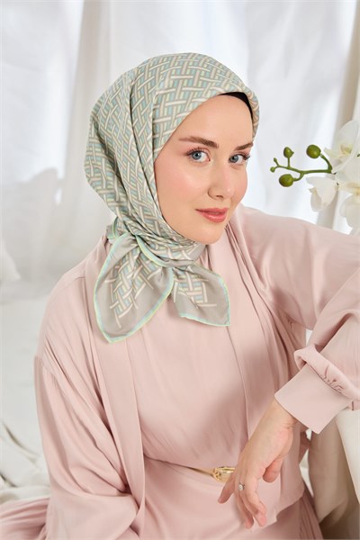 Twill İpek Eşarp Geometrik Gri