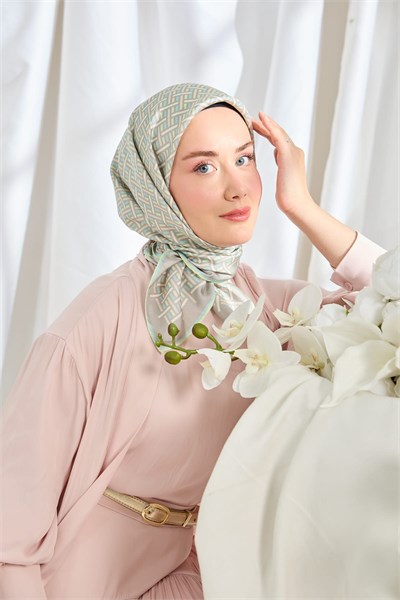 Twill İpek Eşarp Geometrik Gri