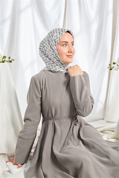 Twill İpek Eşarp Geometrik Gümüş