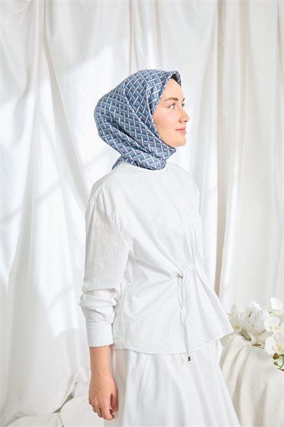 Twill İpek Eşarp Geometrik İndigo