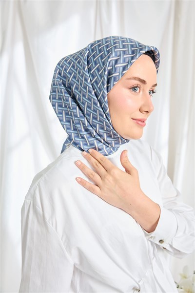Twill İpek Eşarp Geometrik İndigo