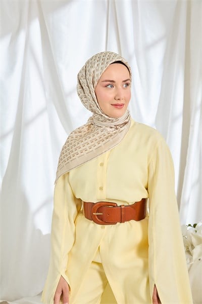 Twill İpek Eşarp Geometrik Krem