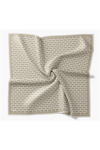 Twill İpek Eşarp Geometrik Küf Yeşili