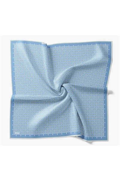Twill İpek Eşarp Geometrik Mavi