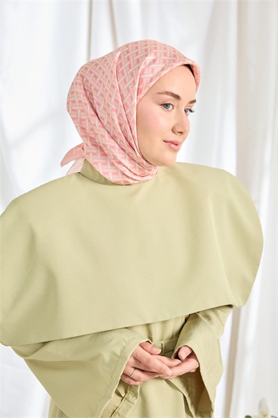 Twill İpek Eşarp Geometrik Pembe