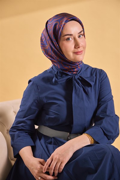 Twill İpek Eşarp Line Lacivert
