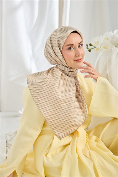 Twill İpek Eşarp Micro Kare Kahverengi