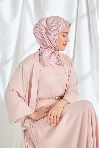 Twill İpek Eşarp Micro Kare Koyu Pembe