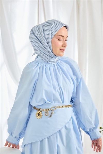 Twill İpek Eşarp Micro Kare Mavi