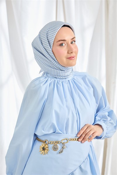Twill İpek Eşarp Micro Kare Mavi