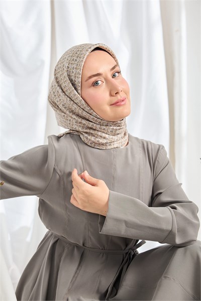 Twill İpek Eşarp Mini Bouquet Açık Gri