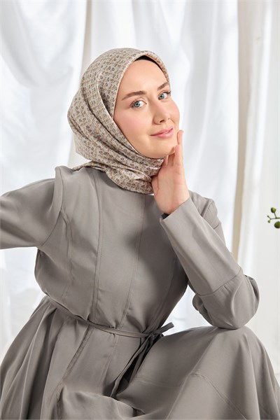Twill İpek Eşarp Mini Bouquet Açık Gri