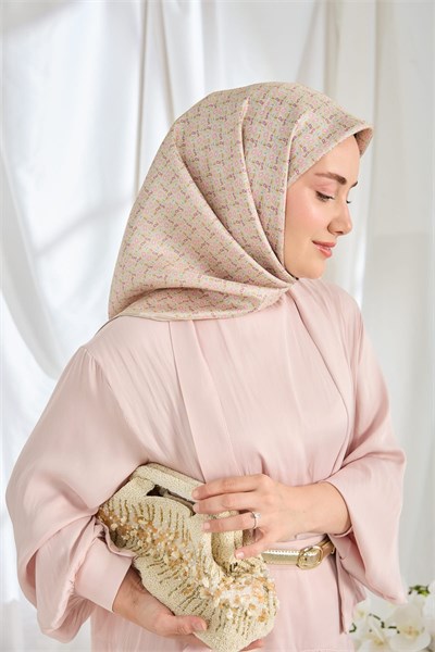 Twill İpek Eşarp Mini Bouquet Açık Vizon