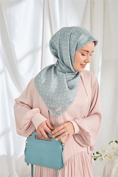 Twill İpek Eşarp Mini Bouquet Bebe Mavi