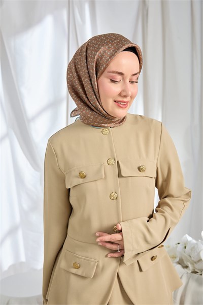 Twill İpek Eşarp Mini Bouquet Kahverengi
