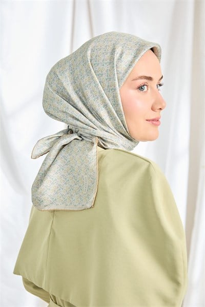 Twill İpek Eşarp Mini Bouquet Mavi Gri
