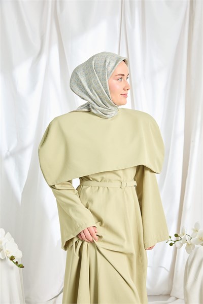 Twill İpek Eşarp Mini Bouquet Mavi Gri