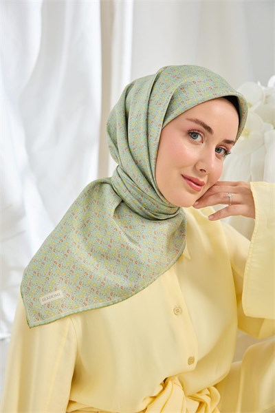 Twill İpek Eşarp Mini Bouquet Mint Yeşil