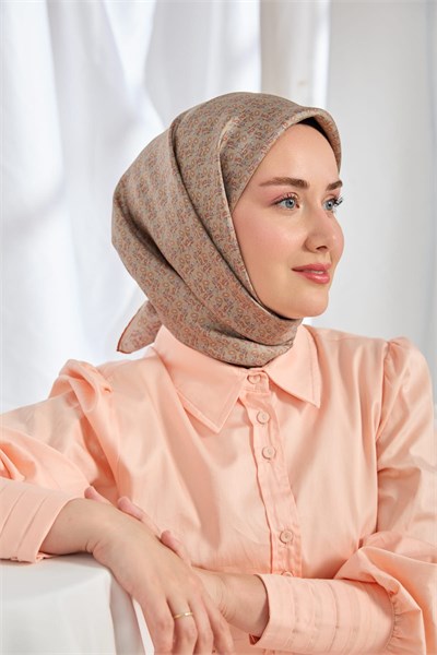 Twill İpek Eşarp Mini Bouquet Vizon