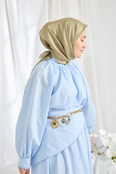 Twill İpek Eşarp Mini Bouquet Yağ Yeşili