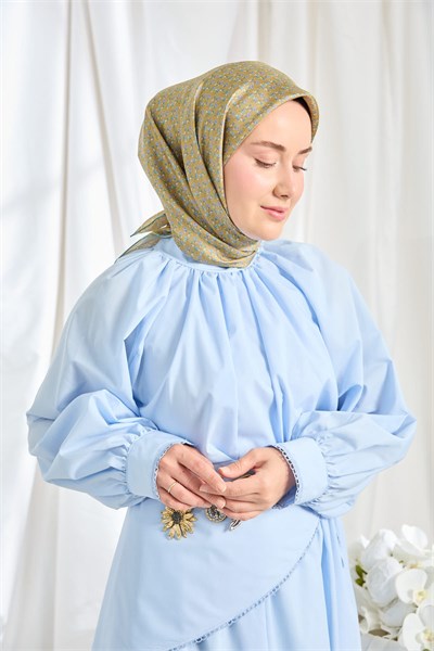 Twill İpek Eşarp Mini Bouquet Yağ Yeşili