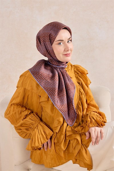 Twill İpek Eşarp Minimal Desen Kiremit 90x90