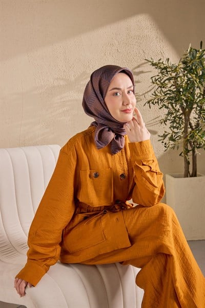 Twill İpek Eşarp Minimal Desen Koyu Lacivert 90x90