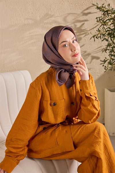 Twill İpek Eşarp Minimal Desen Koyu Lacivert 90x90