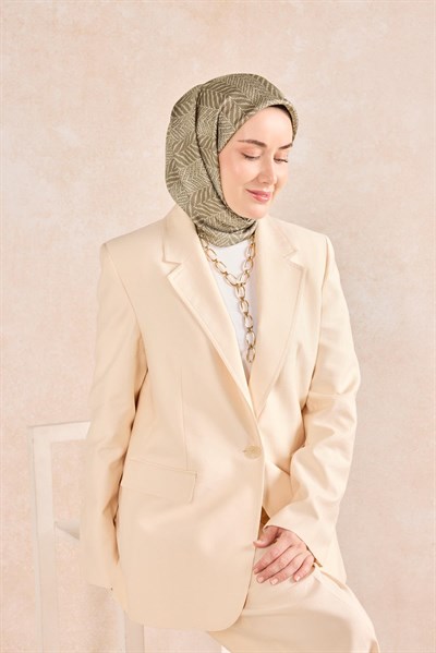 Twill İpek Eşarp Minimal Desen Koyu Vizon 90x90