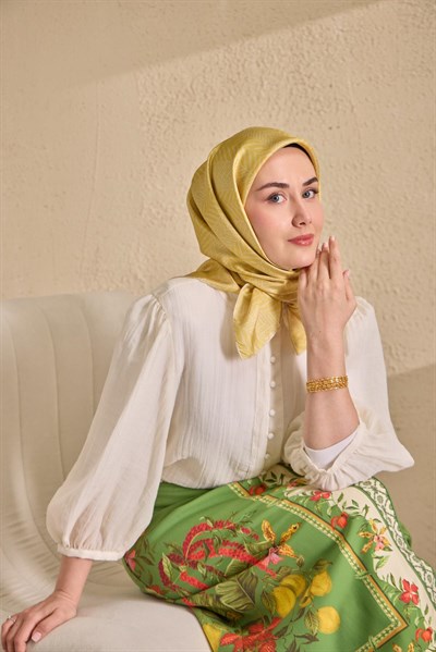 Twill İpek Eşarp Minimal Desen Sarı 90x90