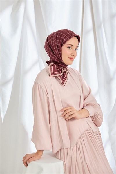 Twill İpek Eşarp Monogram Bordo
