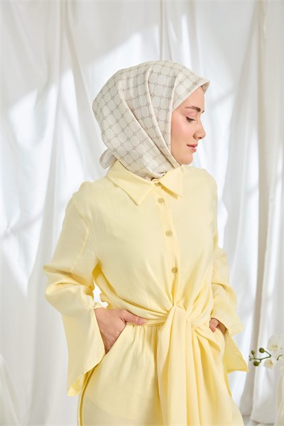 Twill İpek Eşarp Monogram Krem