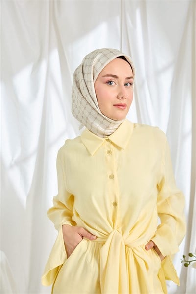 Twill İpek Eşarp Monogram Krem