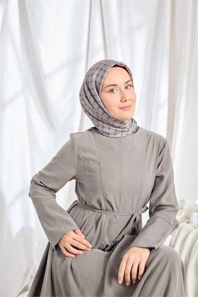 Twill İpek Eşarp Monogram Koyu Gri