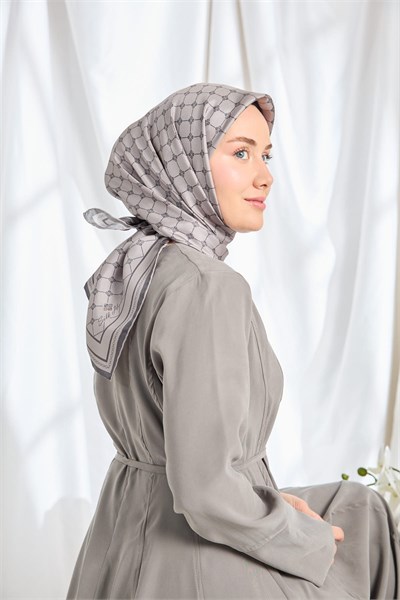 Twill İpek Eşarp Monogram Koyu Gri