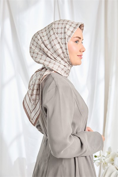 Twill İpek Eşarp Monogram Kahverengi