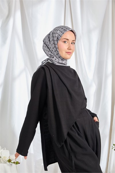 Twill İpek Eşarp Monogram Füme