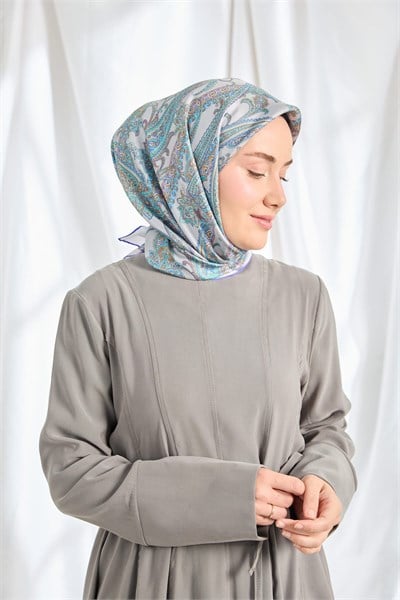 Twill İpek Eşarp Ottoman Paisley Gümüş