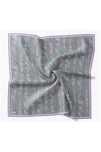 Twill İpek Eşarp Ottoman Paisley Gümüş