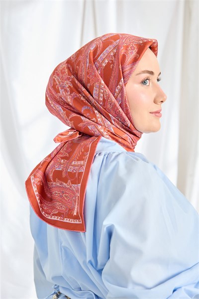 Twill İpek Eşarp Ottoman Paisley Mercan