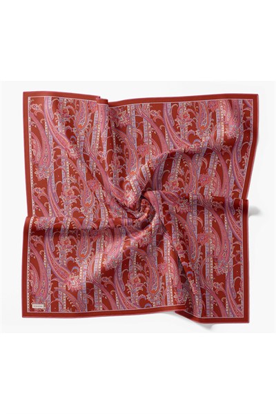 Twill İpek Eşarp Ottoman Paisley Mercan