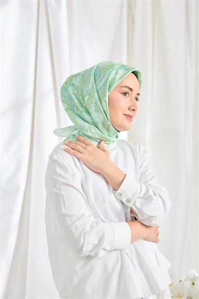 Twill İpek Eşarp Ottoman Paisley Mint Yeşili