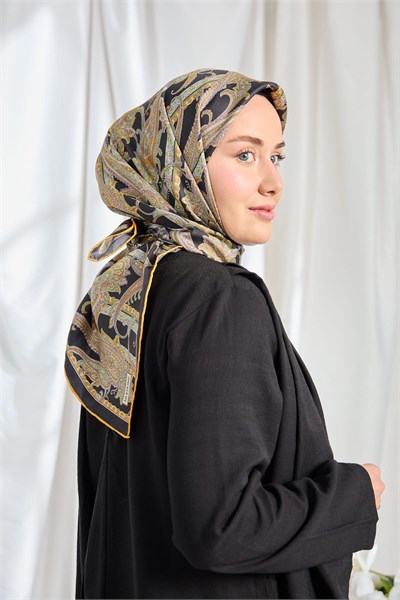 Twill İpek Eşarp Ottoman Paisley Siyah