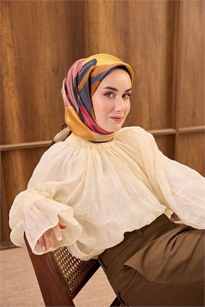 Twill İpek Eşarp Painterly Bordo