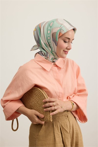 Twill İpek Eşarp Retro Paisley Yeşil