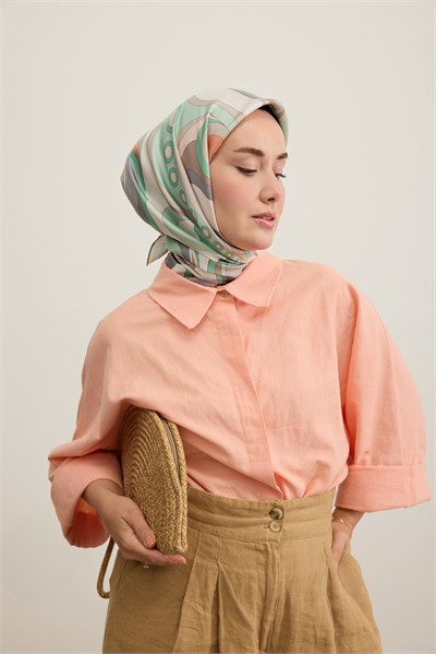 Twill İpek Eşarp Retro Paisley Yeşil