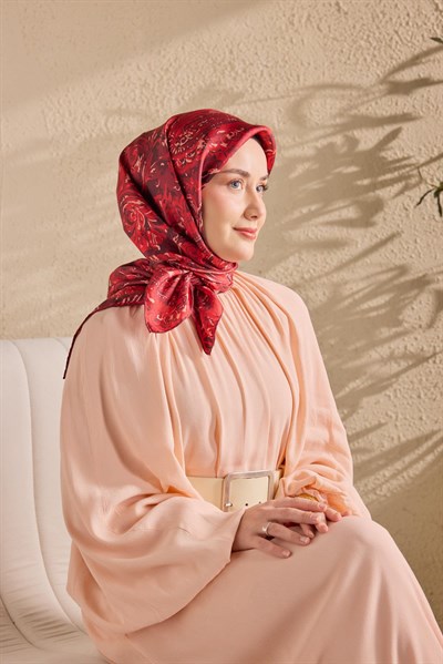 Twill İpek Eşarp Royale Şal Desen Bordo 90x90