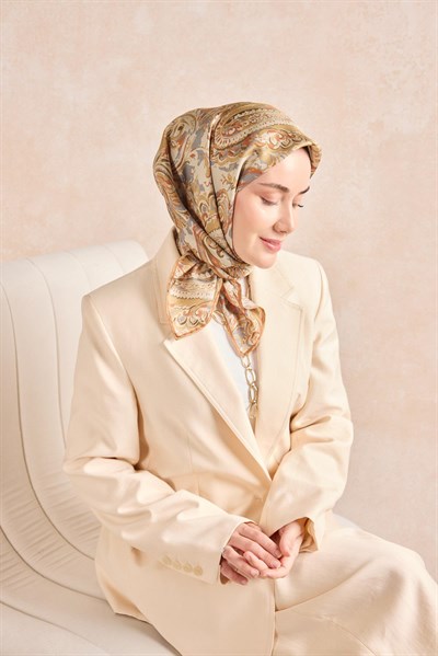 Twill İpek Eşarp Royale Şal Desen Taş 90x90