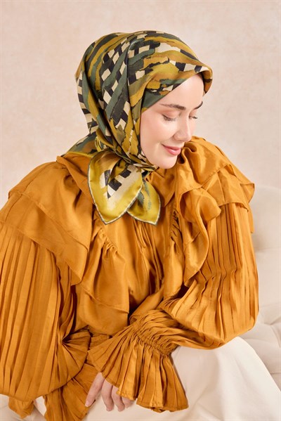 Twill İpek Eşarp Şerit Hardal